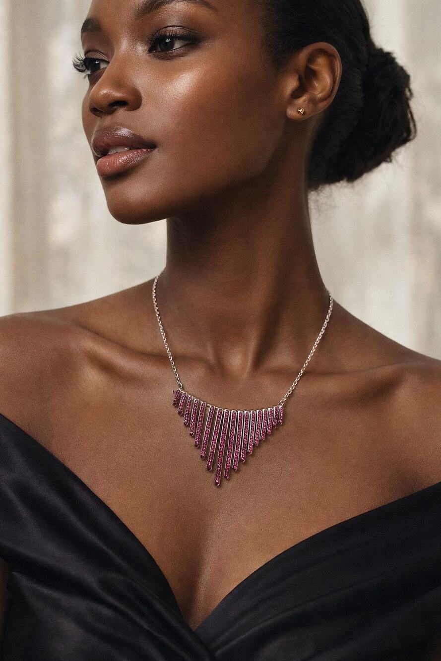 Vintage Swarovski Crystal Fringe Necklace Silver Tone Pink – $78